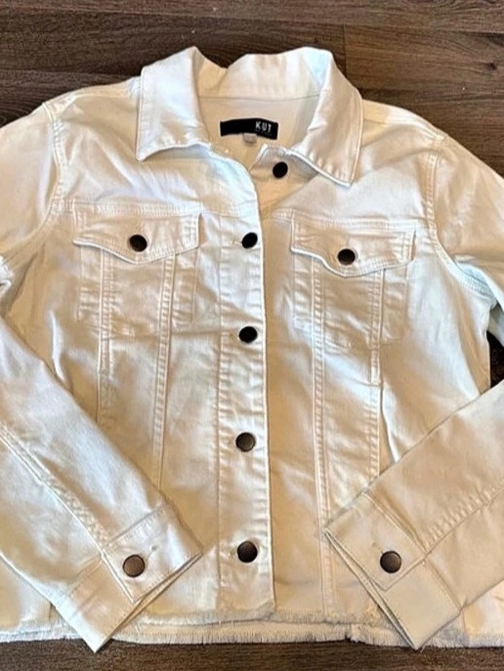 KUT from the Kloth Kara Frayed Denim Trucker Jacket White Large